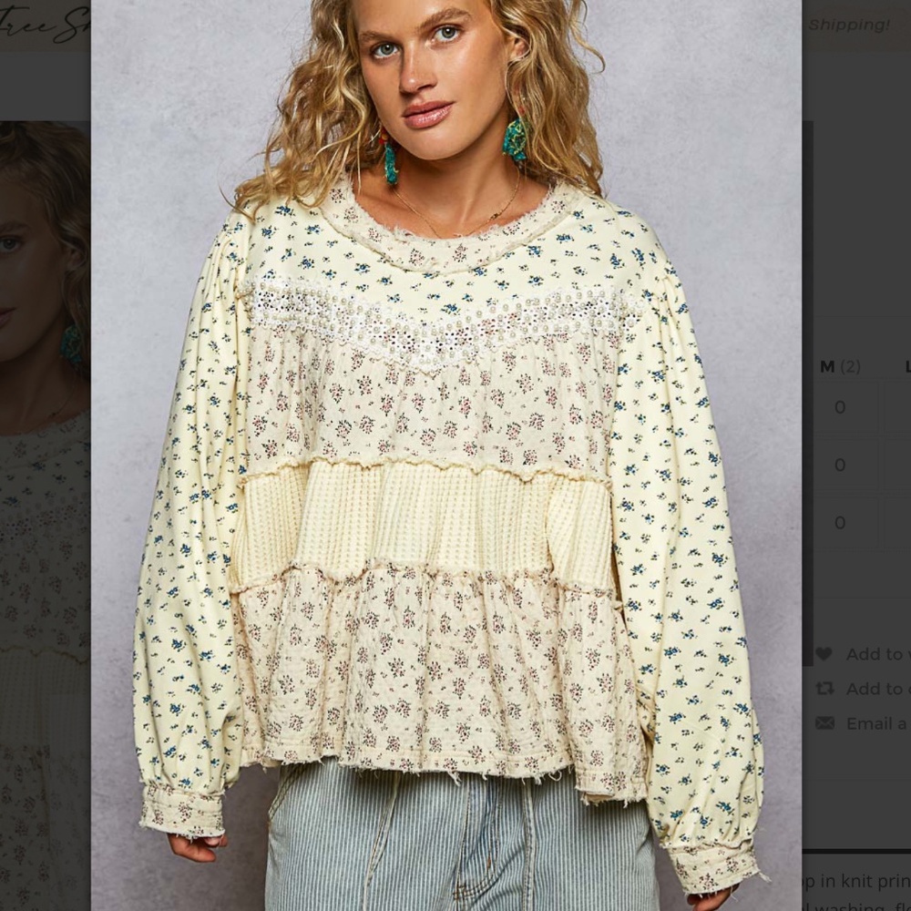 POL “ Audrey “ POL Double Gauze Cut and Sew Top with Pearl Accents 87